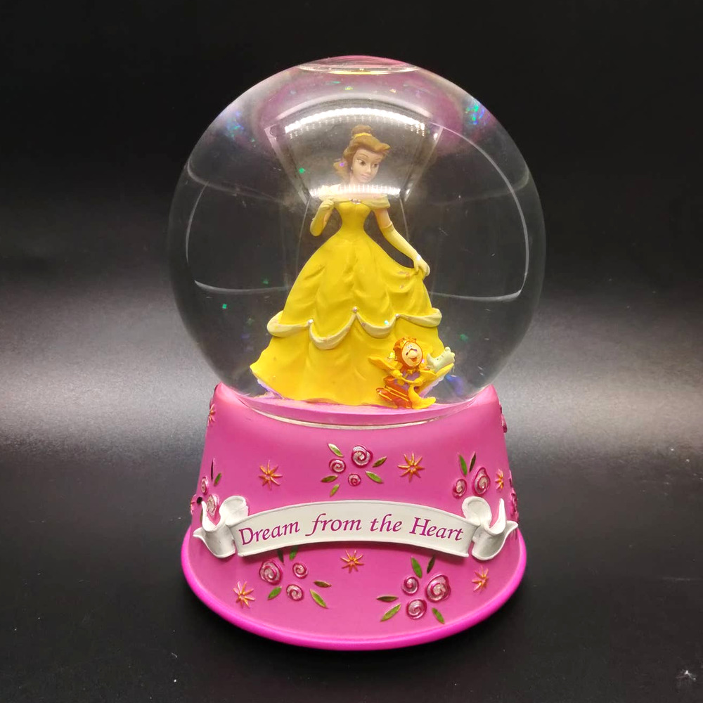 DISNEY Belle SNOWGLOBE Dream From the Heart 5 inch Enesco Be Our Guest Music Box